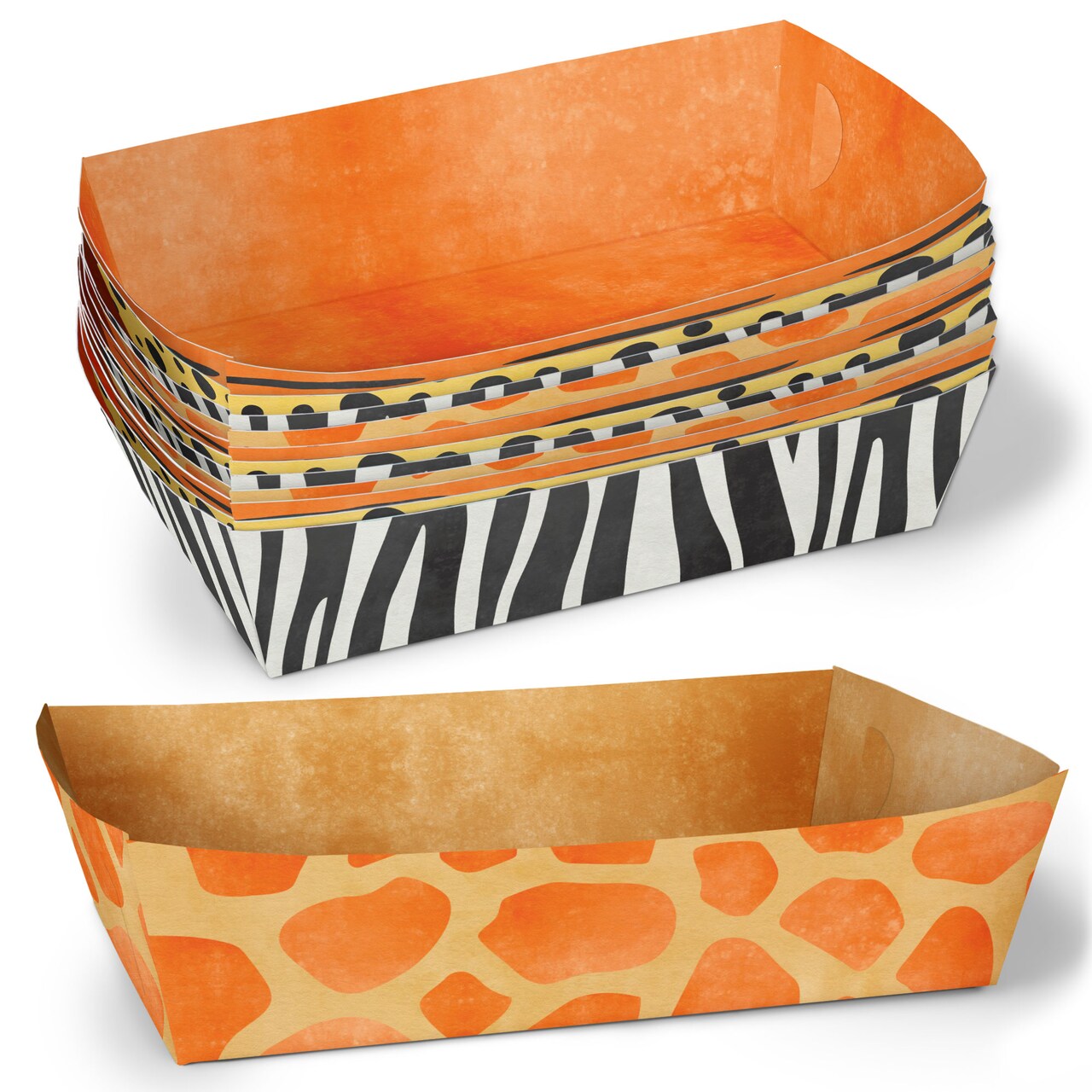 Big Dot of Happiness Safari Animal Prints Paper Food Trays, Disposable Food Boats for Jungle Birthday or Baby Shower Double-Sided Meal Holders - 12 Ct